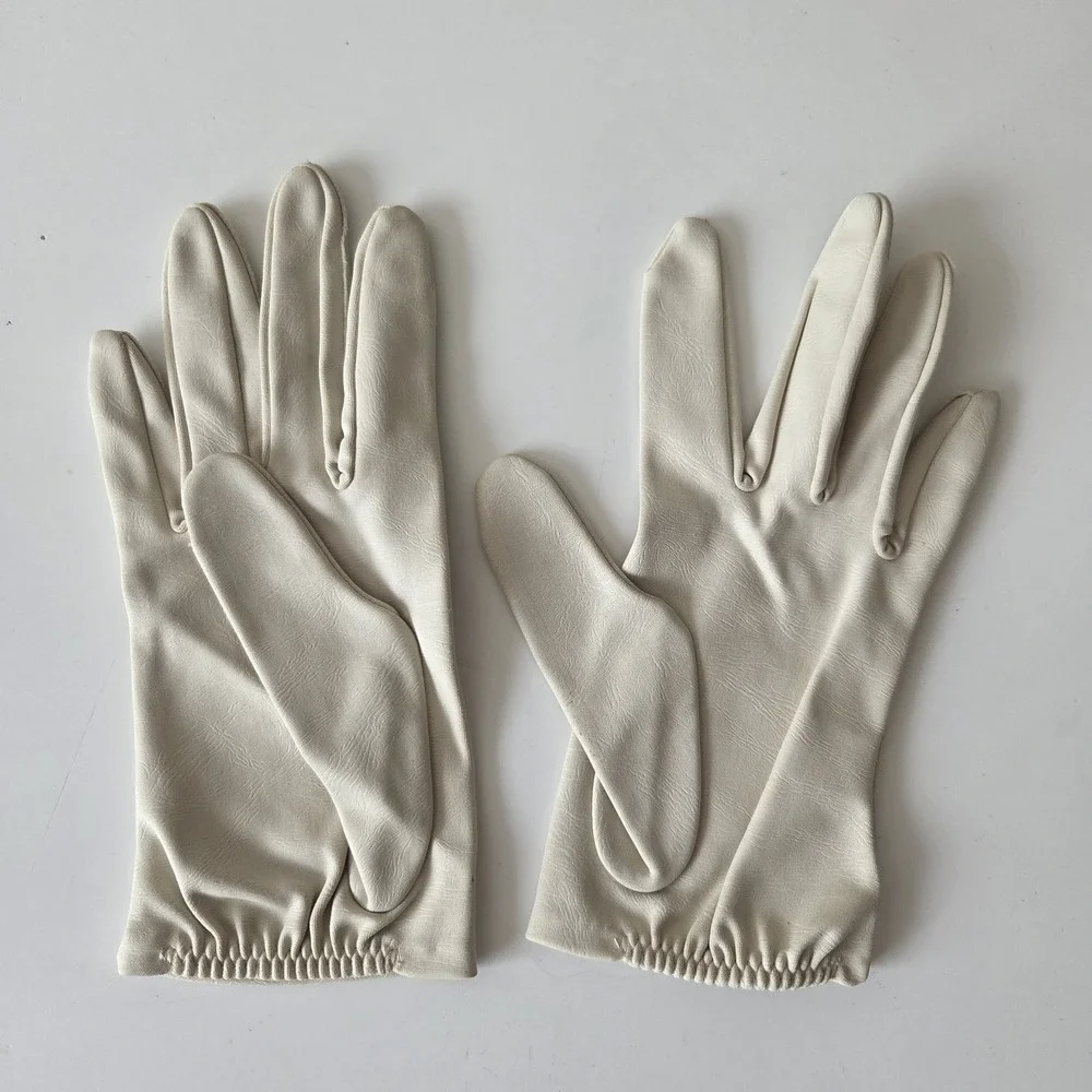Vtg 50s 60s Womens 7 1/2 Dress Gloves Wrist White DW Double Woven Nylon